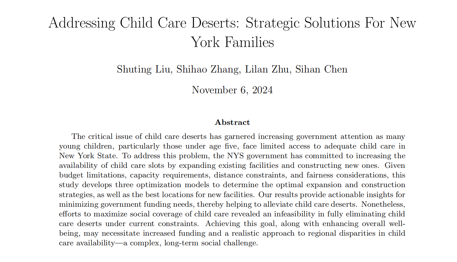 Addressing Child Care Deserts